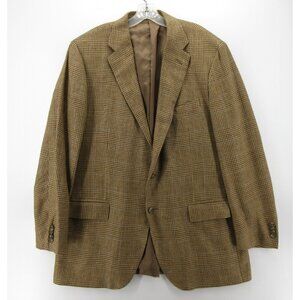 VTG Ralph Lauren Polo Sport Coat 46 Long Blazer Silk Glen Plaid Italy